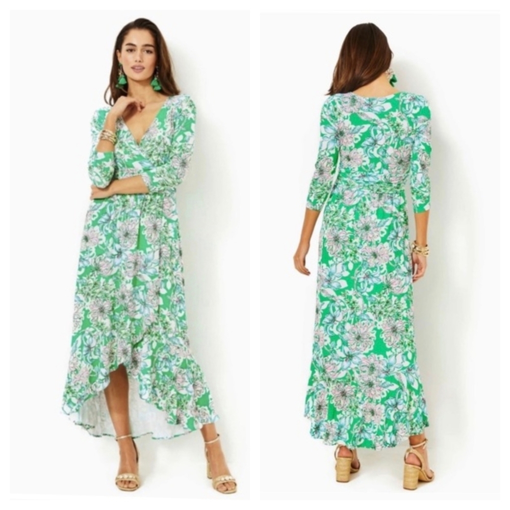 LILLY PULITZER Moana 3/4 Sleeve Maxi Dress In Spearmint Blossom Views Large